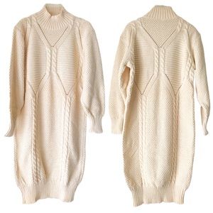 COURREGES Beige Soft  Silk/Wool Cable Knit Mock Neck Sweater Dress Paris size 0